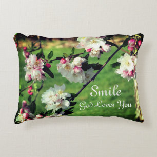 Smile God Loves You Blossoms Inspirational  Decorative Cushion