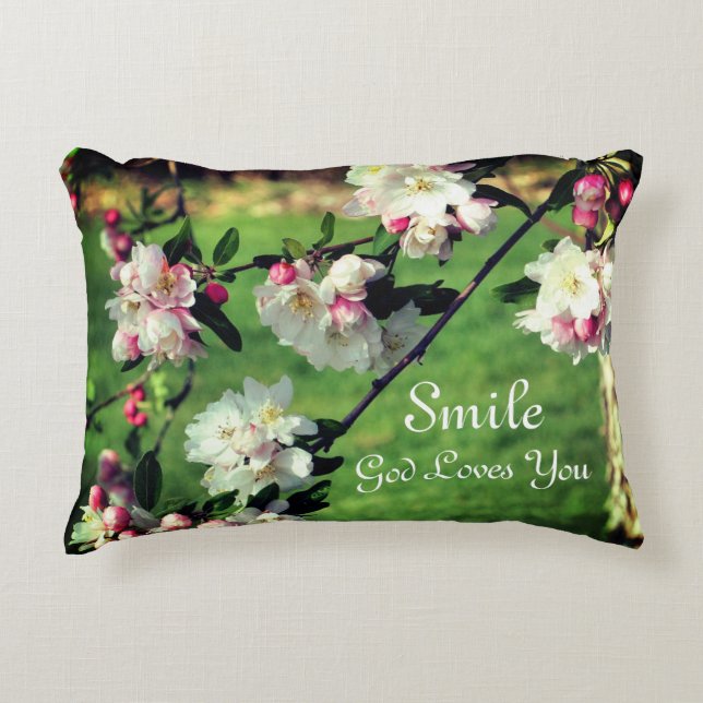 Smile God Loves You Blossoms Inspirational  Decorative Cushion (Front)
