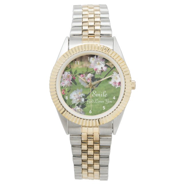 Smile God Loves You Blossoms Inspirational  Watch (Front)