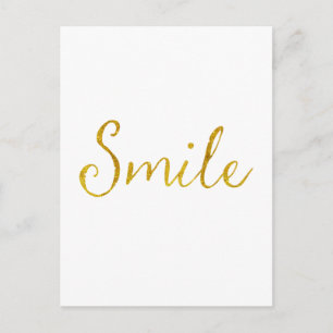 Smile Gold Faux Glitter Metallic Sequins Quote Postcard