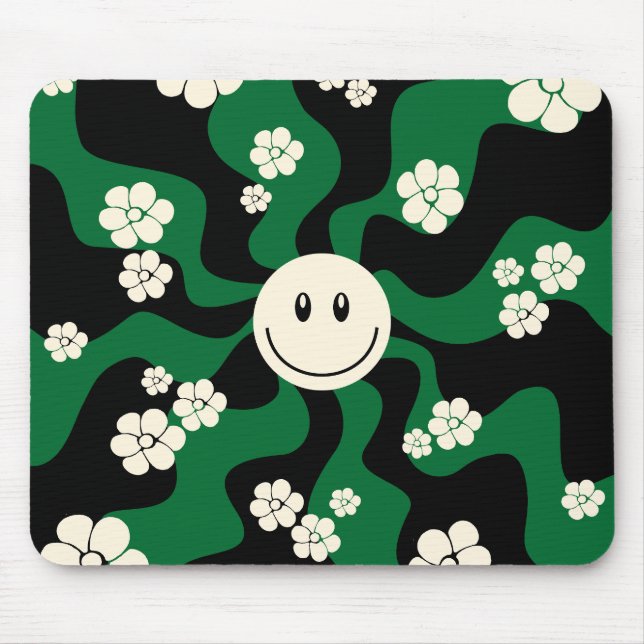 Smile - Green, Cream and Black Mouse Mat (Front)