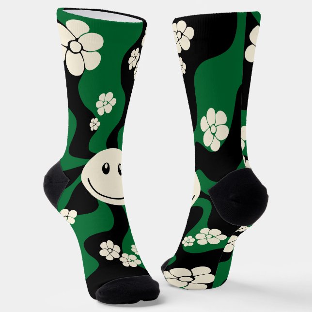 Smile - Green, Cream and Black Socks (Angled)