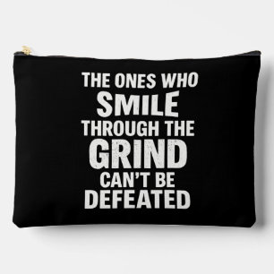 Smile grind gym motivation quote with white text accessory pouch
