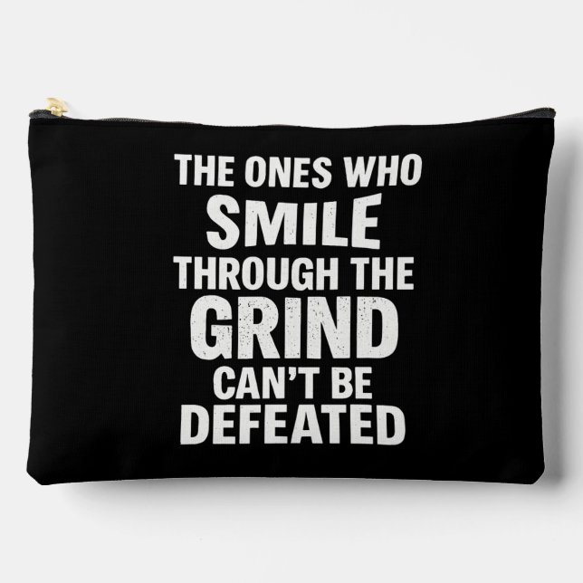 Smile grind gym motivation quote with white text accessory pouch (Front)
