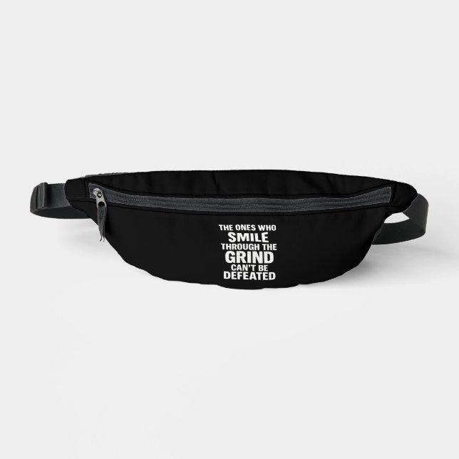 Smile grind gym motivation quote with white text bum bags (Front)