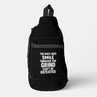 Smile grind gym motivation quote with white text sling bag