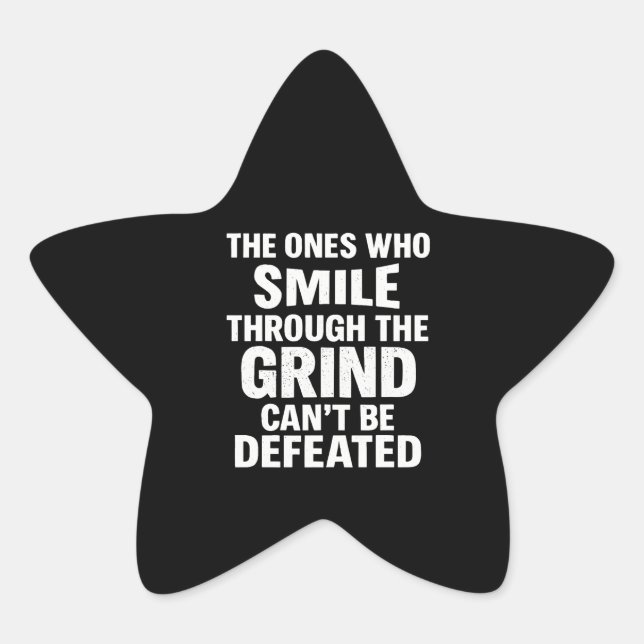 Smile grind gym motivation quote with white text star sticker (Front)