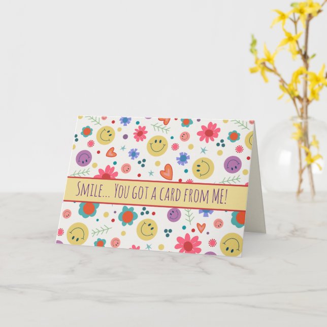 Smile Happy Cute Fun Inspirivity Hearts Flowers Card (Yellow Flower)