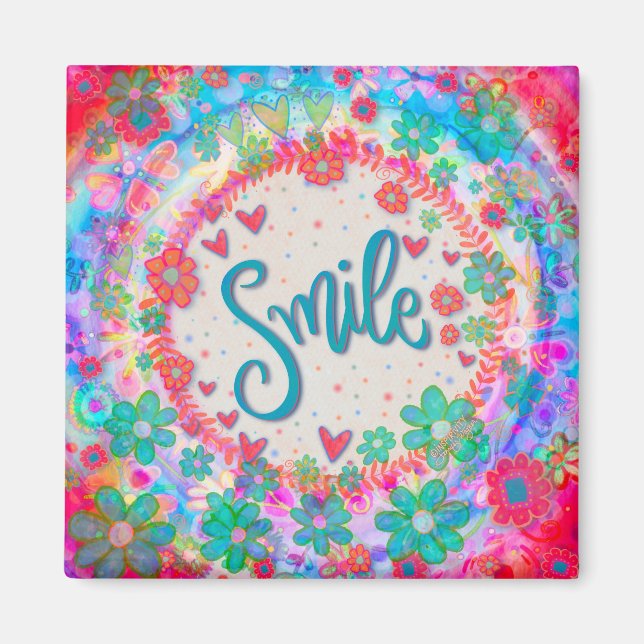 Smile Hearts Pretty Floral Colourful Inspirivity Magnet (Front)