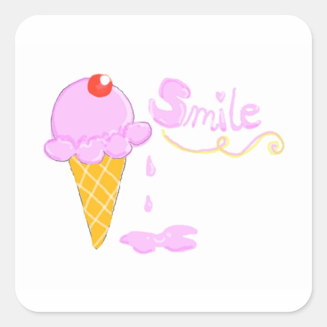 Smile Ice Cream Square Sticker (Front)