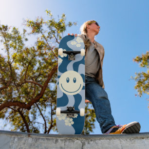 Smile in Dark Blue, Light Blue and Cream Skateboard