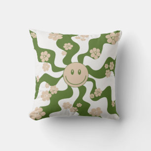 Smile in White, Sand & Palm Green Cushion