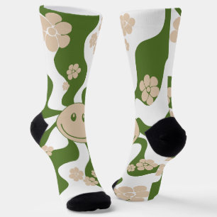 Smile in White, Sand & Palm Green Socks