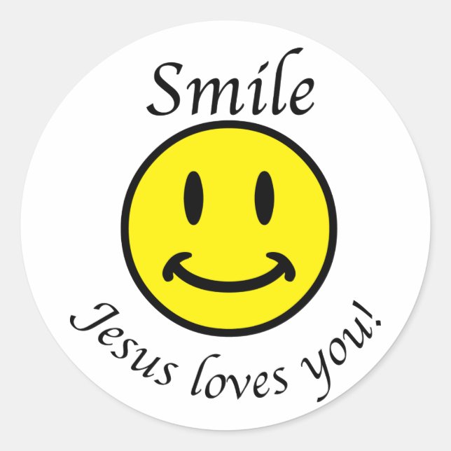 Smile, Jesus loves you Classic Round Sticker (Front)
