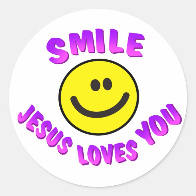 Smile, Jesus Loves You Classic Round Sticker (Front)
