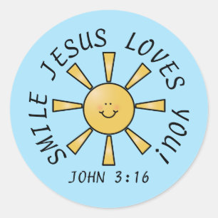 Smile Jesus Loves You Yellow Blue Sticker