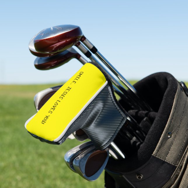 Smile, Jesus Loves You Yellow Happy Sunshine Golf Head Cover (In Situ)
