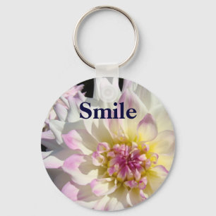 Smile keychain gifts White Pink Dahlia Flowers