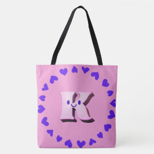 Smile Letter K With Hearts Shoulder Tote Bag