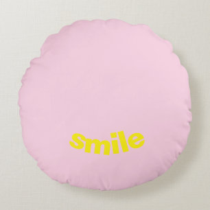 "smile" light pink happy yellow - round cushion