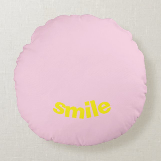 "smile" light pink happy yellow - round cushion (Front)