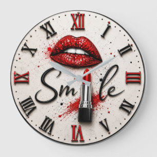 Smile Lipstick Glam Makeup Beauty Art Large Clock