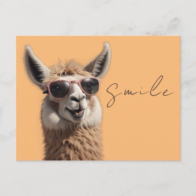 Smile Llama Cute Alpaca with Sunglasses Funny Postcard (Front)