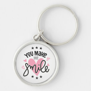 Smile Love Note  Pink Hearts Wedding Bridal Quote Key Ring