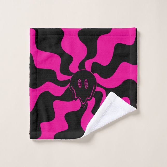 Smile Melt - Magenta and Black Bath Towel Set (Wash Cloth)