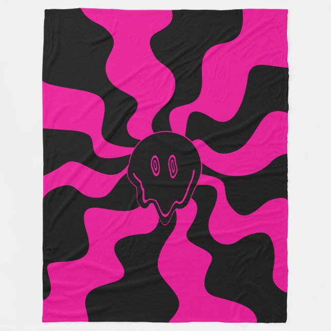 Smile Melt - Magenta and Black Fleece Blanket (Front)