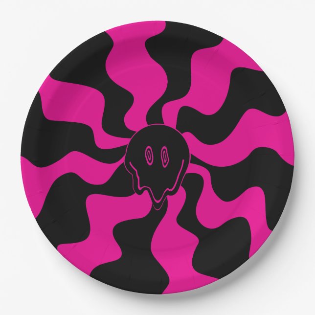 Smile Melt - Magenta and Black Paper Plate (Front)