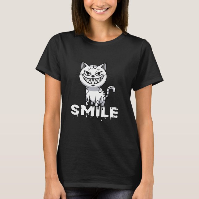 Smile Mischievous Cat Smirk Expression T-Shirt (Front)