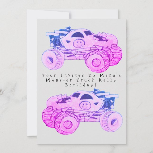 Smile Monster Truck Rally Birthday Party Invitation (Front)