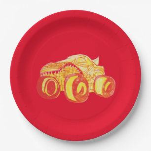 Smile Monster Truck Rally Birthday Party Paper Plate