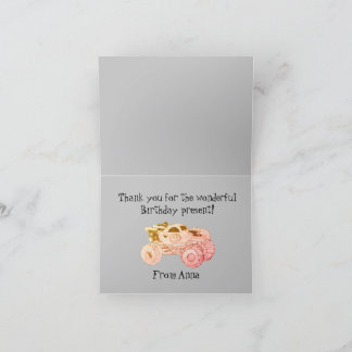 Smile Monster Truck Rally Birthday Party Thank You Card