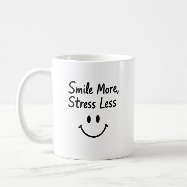 Smile More, Stress Less Doodle Design Coffee Mug (Left)