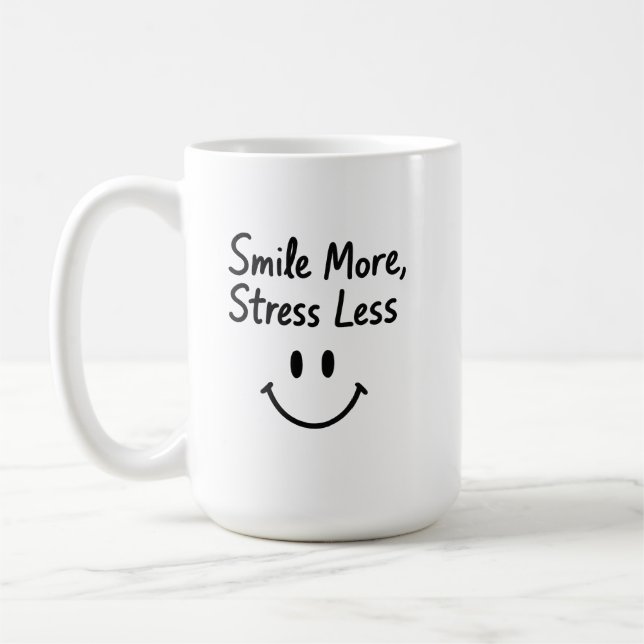 Smile More, Stress Less Doodle Design Coffee Mug (Left)