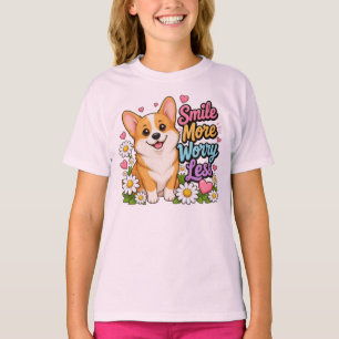 Smile More Worry Less Cute Corgi Dog T-Shirt