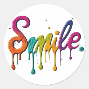 Smile Multicolor Text Design Classic Round Sticker