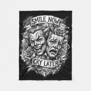 Smile now cry later theatre masks fleece blanket