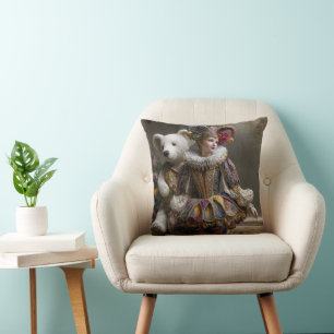 Smile of the Arlequin and its Bear of White Peluch Cushion