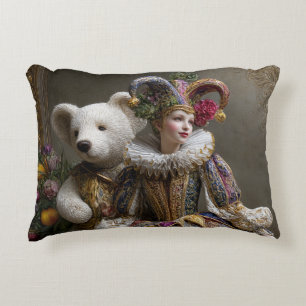 Smile of the Arlequin and its Bear of White Peluch Decorative Cushion
