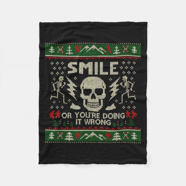 Smile Or You're Doing It Wrong Skeleton Skull Holi Fleece Blanket (Front)