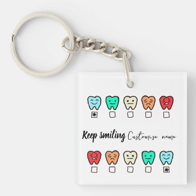  Smile" Personalized tooth keychain-dental gift Key Ring (Front)