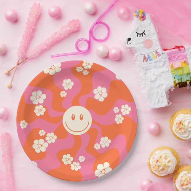 Smile - Pink, Orange and Cream Paper Plate (Party)