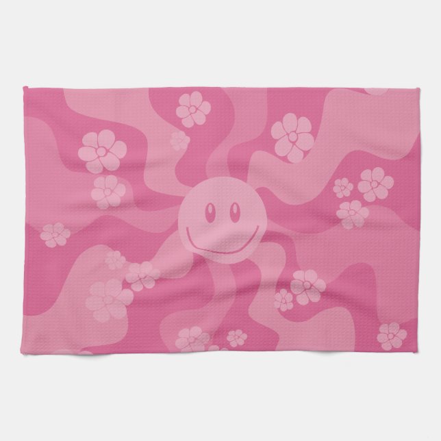Smile - Pink Tea Towel (Horizontal)