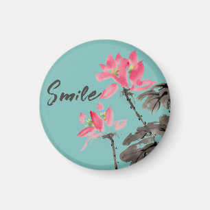 Smile Positive Quote Watercolor Floral Lotus Magnet