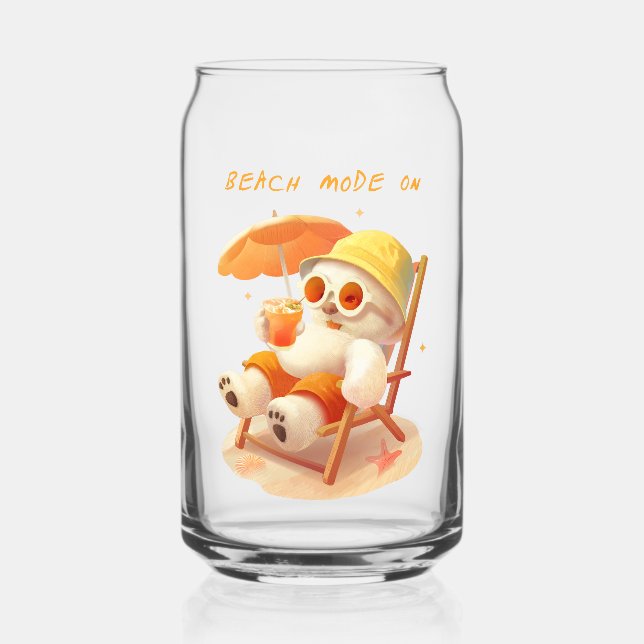 Smile Pup: Beach Mode On Smiling Bichon Frise Can Glass (Back)