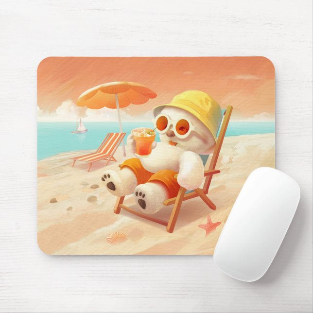 Smile Pup: Beach Mode On Smiling Bichon Frise Mouse Mat (With Mouse)