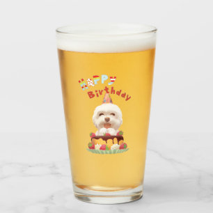 Smile Pup: Happy Birthday Bichon & Cake Art Glass